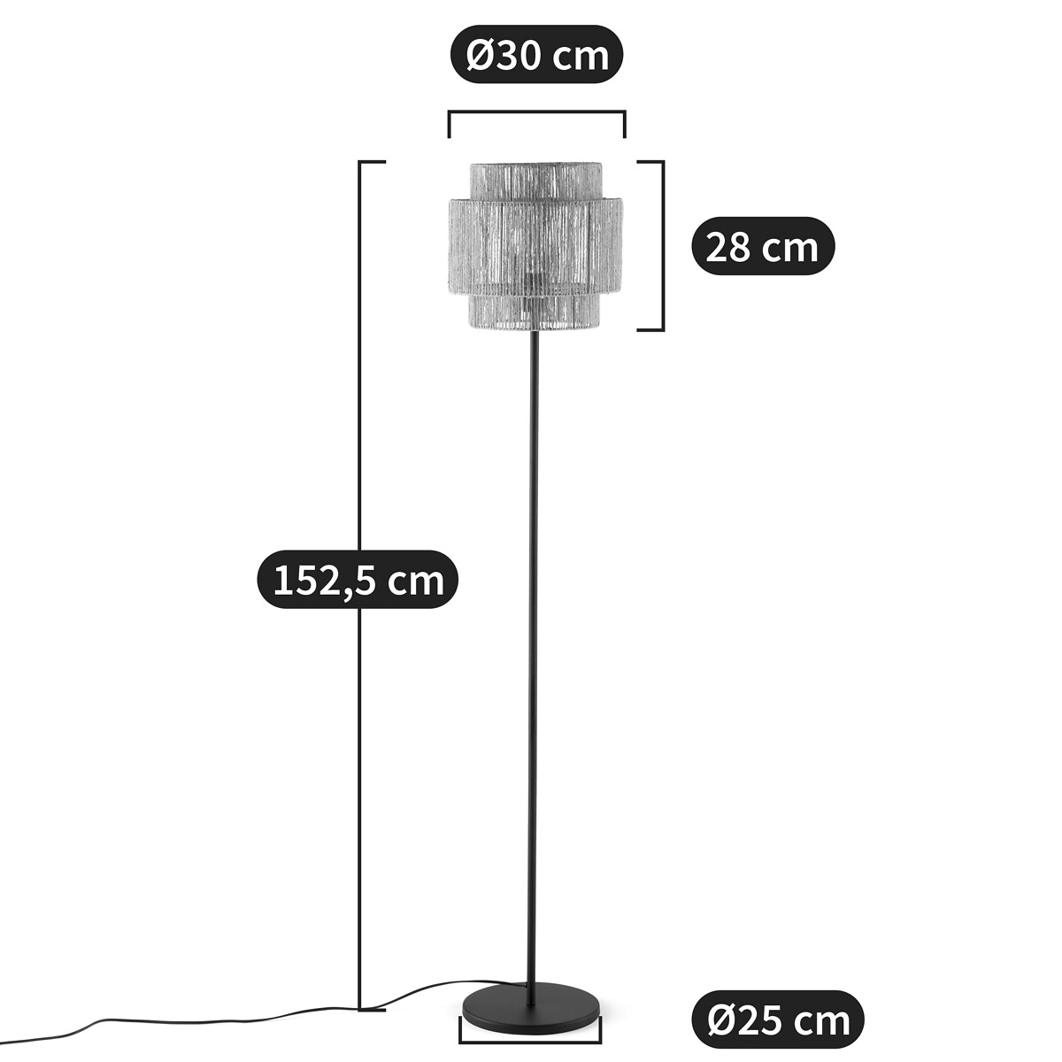 LA REDOUTE INTERIEURS<br>Luminária de chão em ferro e cânhamo, Yaku