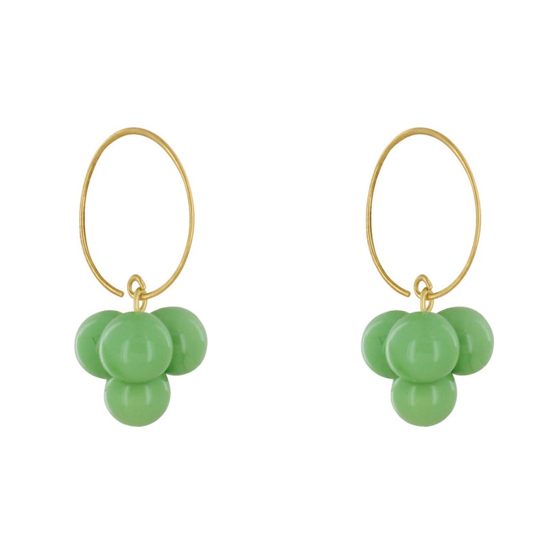 Boucles d'Oreilles Créoles Laiton et Bouquet de Perles de Verre