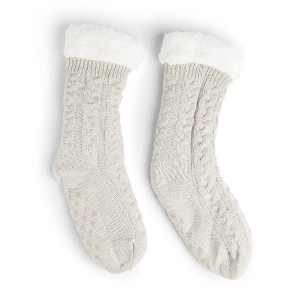 Chaussettes d'intérieur doublées peluche gris TU