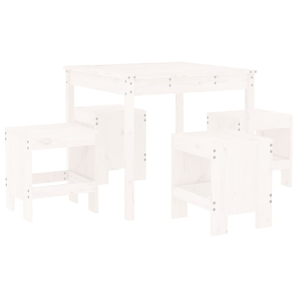 Ensemble à dîner de jardin 5 pcs blanc bois massif de pin