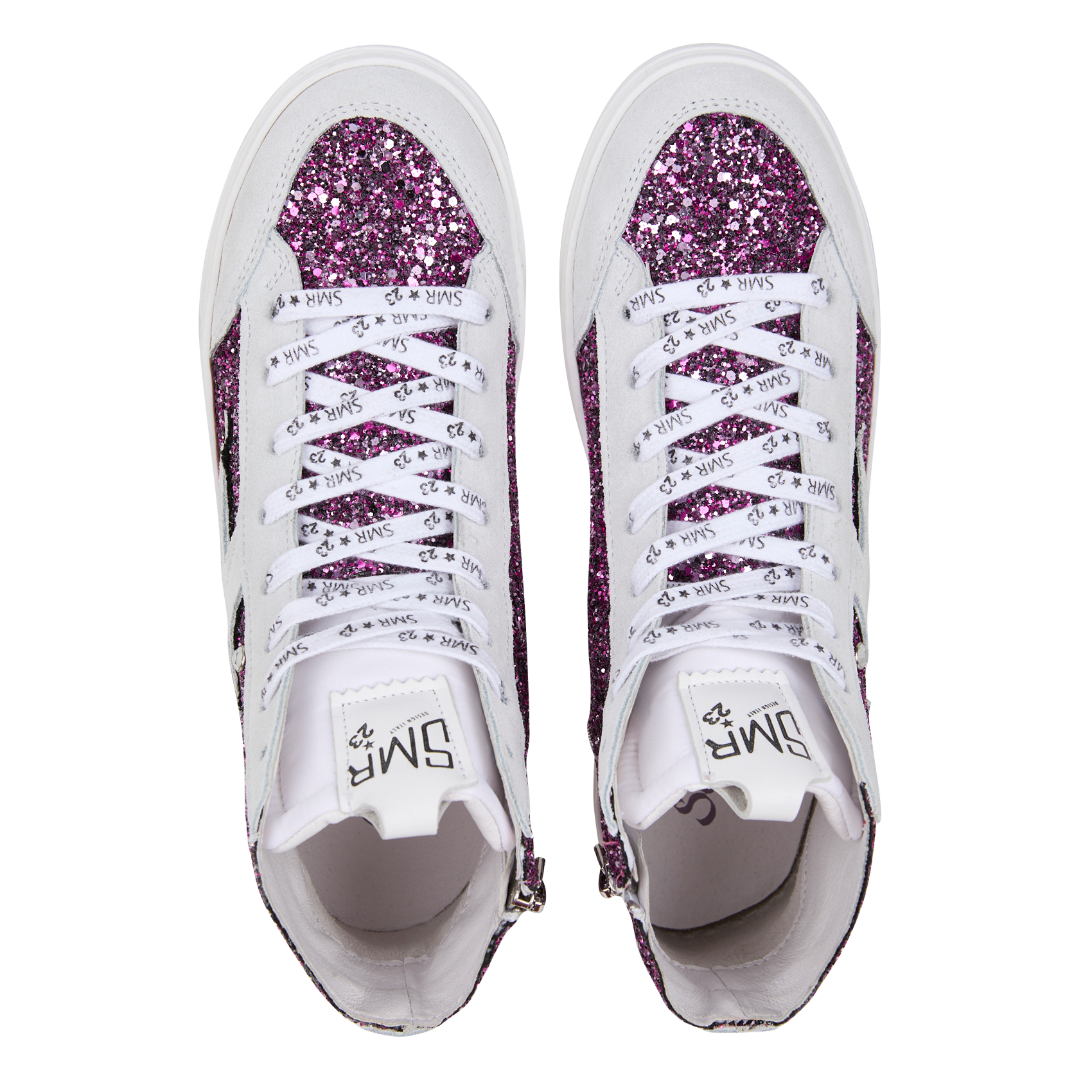 LORIK - Baskets montantes en cuir à paillettes| Rose