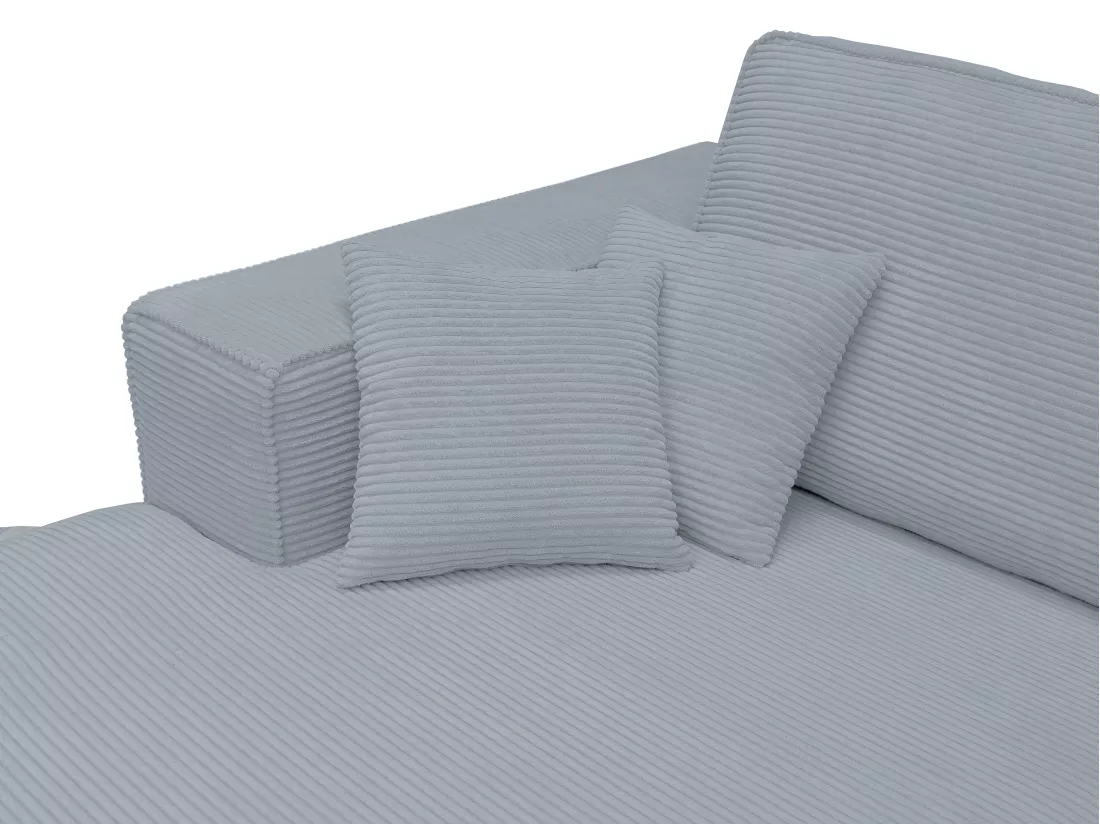 Canapé d'angle gauche convertible express en velours côtelé gris clair - Couchage 140 cm - Matelas 13 cm AMELIA II