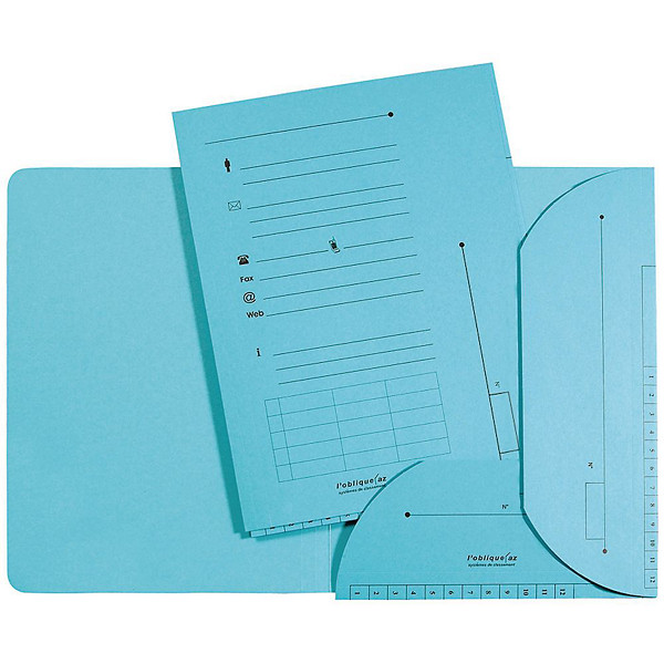L'OBLIQUE Chemise sous-dossier  2 rabats en carte - Capacité 200 feuilles A4- Bleu pastel (Lot de 25)