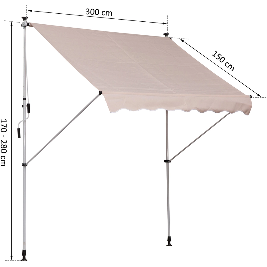 Outsunny Klemmmarkise mit Faltarm beige