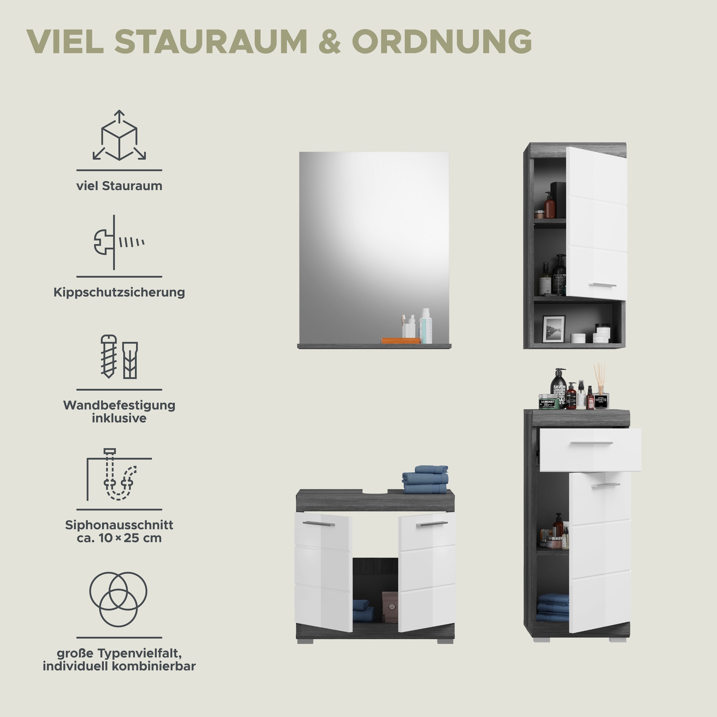 INOSIGN Badmöbel-Set »Siena, 4 teilig, bestehend aus:« Set, TOPSELLER!, 4 Stk. tlg.