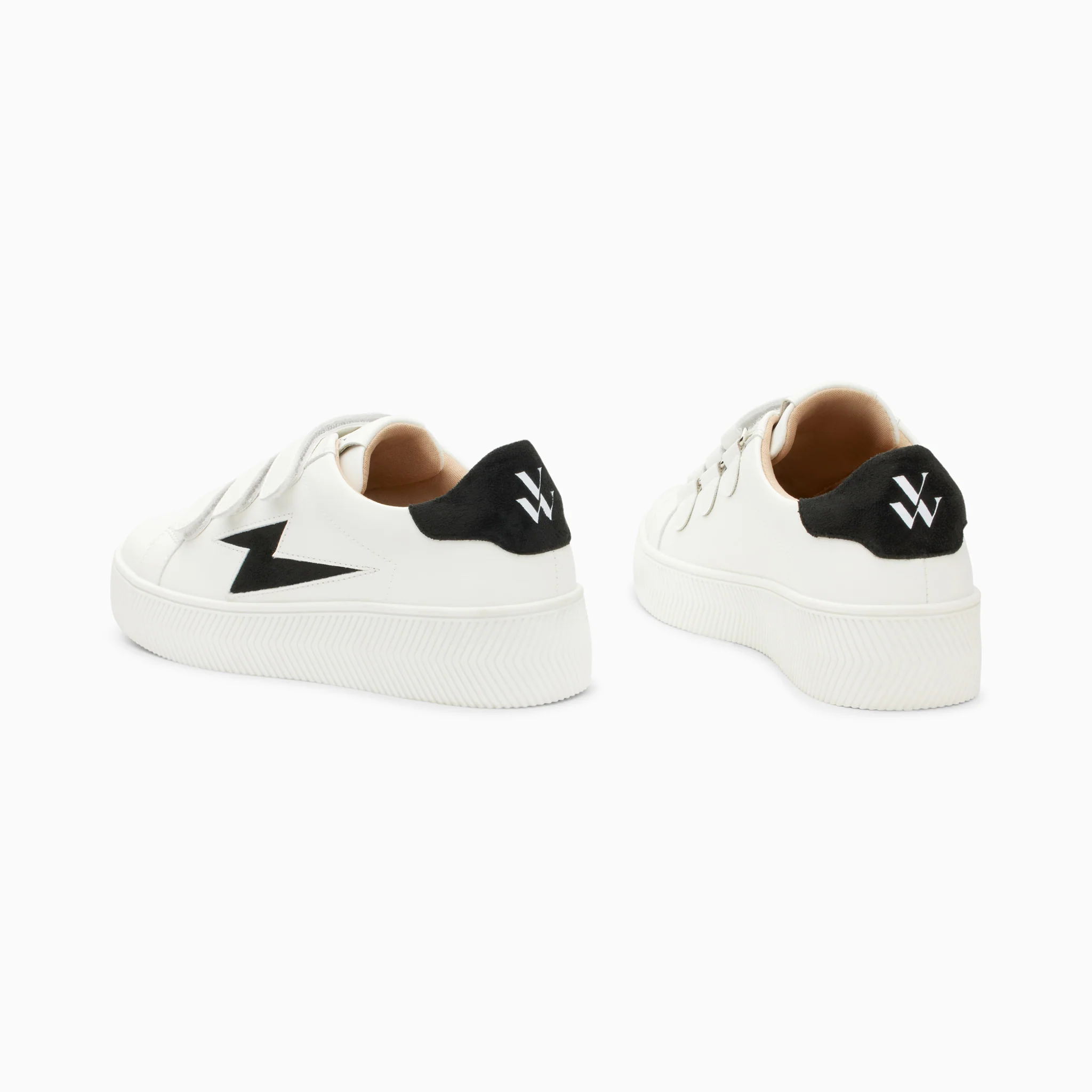 Sneakers-Baskets éclair Camelia blanc et noir à scratchs