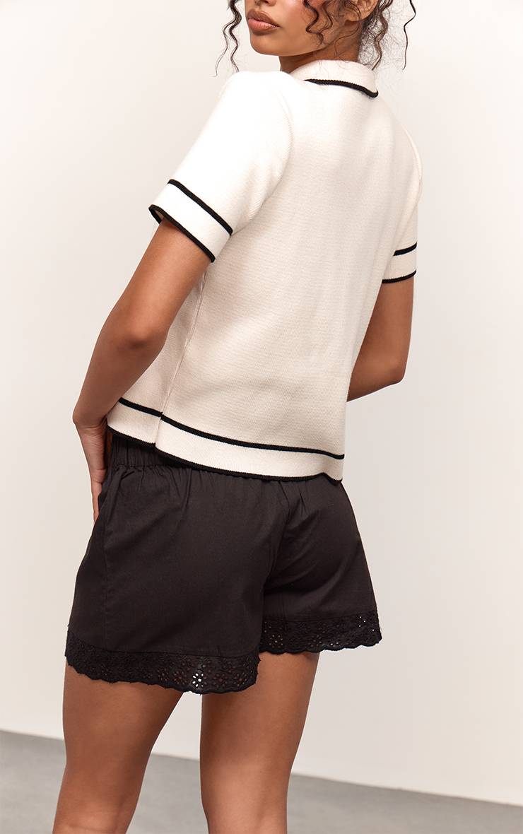 Noir Short En Coton Avec Détails Broderie Anglaise