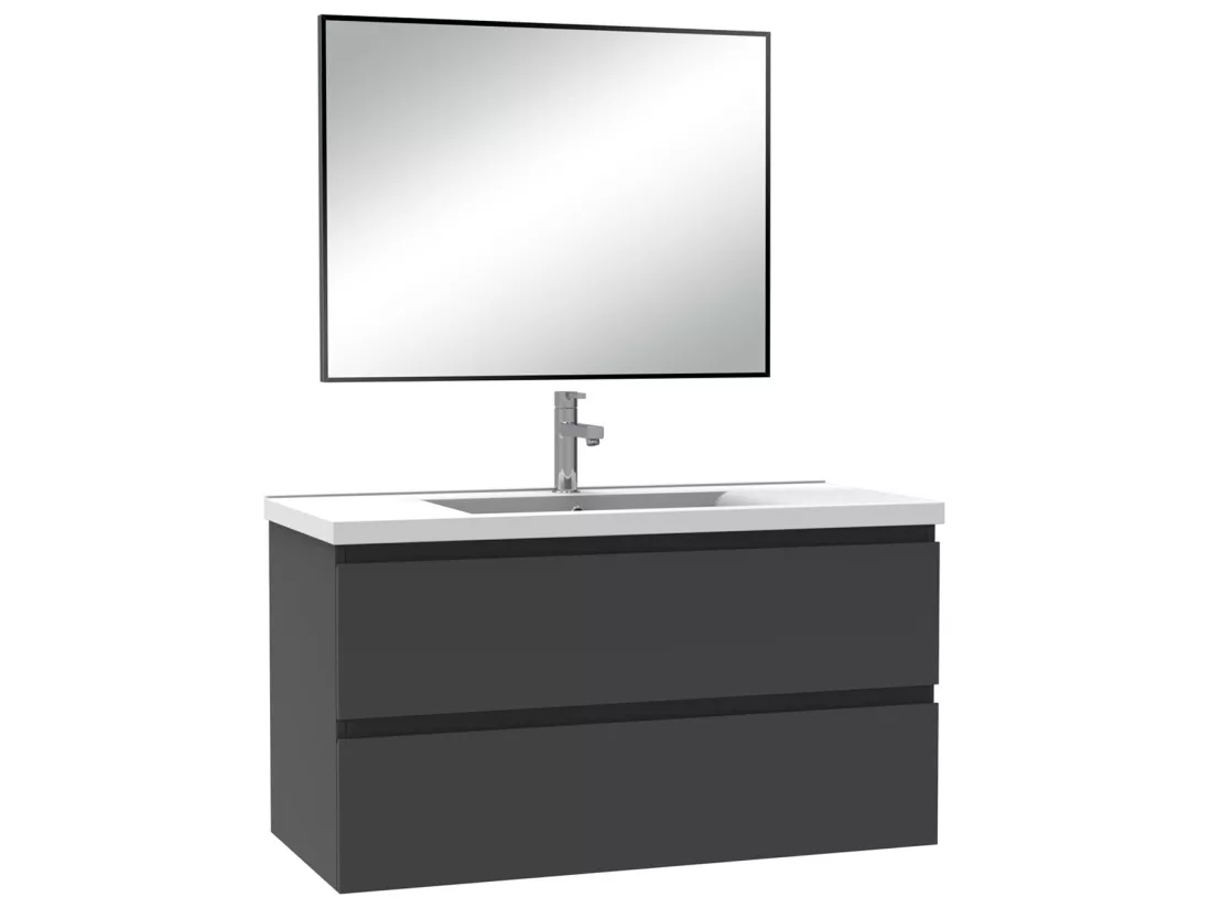 Meuble salle de bain simple vasque 100cm Anthracite meuble acve miroir - Aica