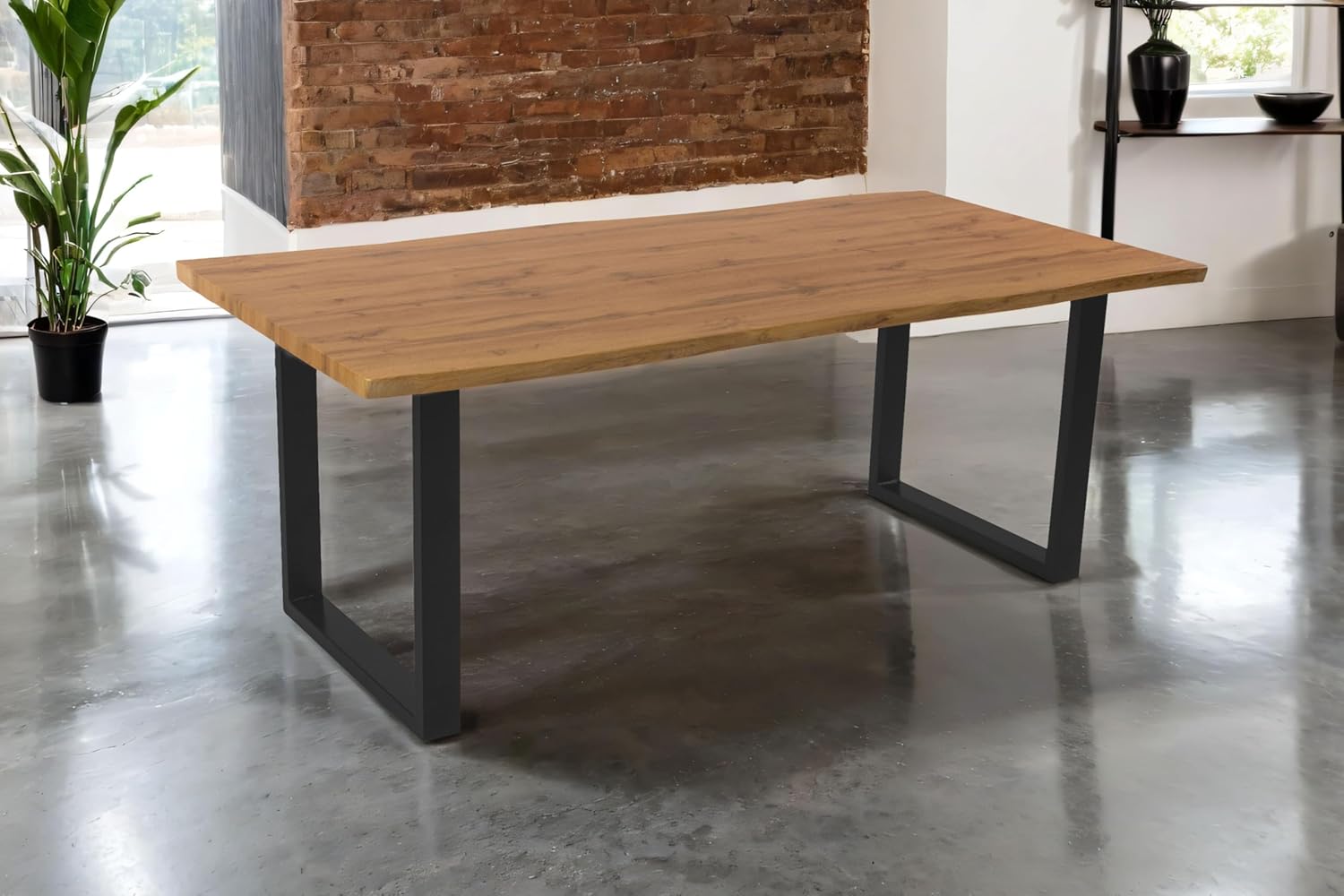 SAM Esstisch Josy | 200 x 100 cm | Holz Wildeiche-Optik | U-Gestell Metall schwarz | 40 mm Tischplatte mit Baumkante | Tisch für Esszimmer & Küche