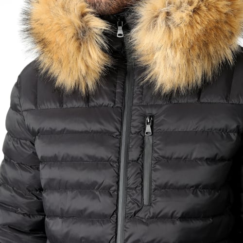 Doudoune Capuche Diamond Avec Fourrure Beige 0031 Noir