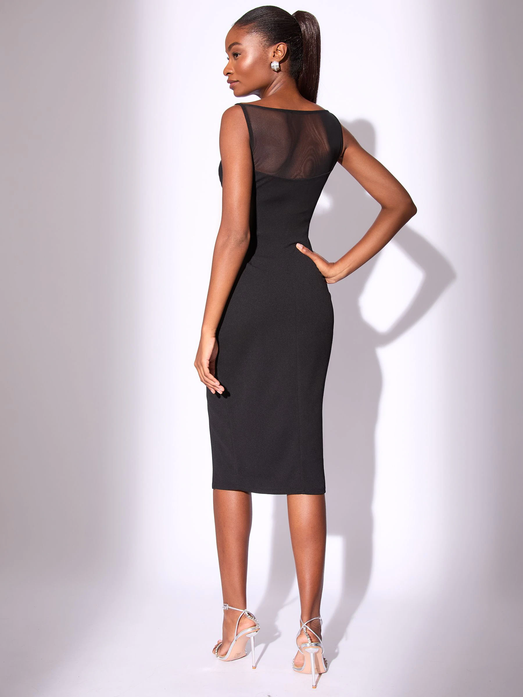 Lipsy Mesh Mix Sleeveless Bodycon Midi Dress