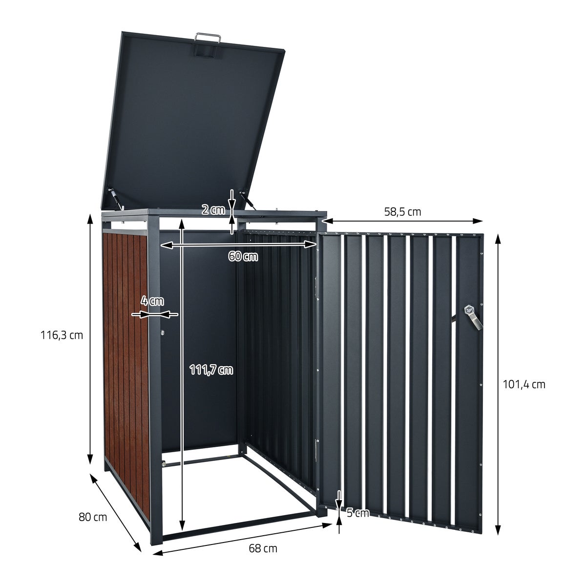 ML-Design 3-baks afvalcontainer, 3 bakken, 240L per stuk, 200x80x116,3cm, antraciet roestlook, staal/cortenstaal, afsluitbare afvalcontainerbehuizing met scharnierend deksel/3 deuren, afvalbakbox, afvalcontainer, afvalbakdeksel