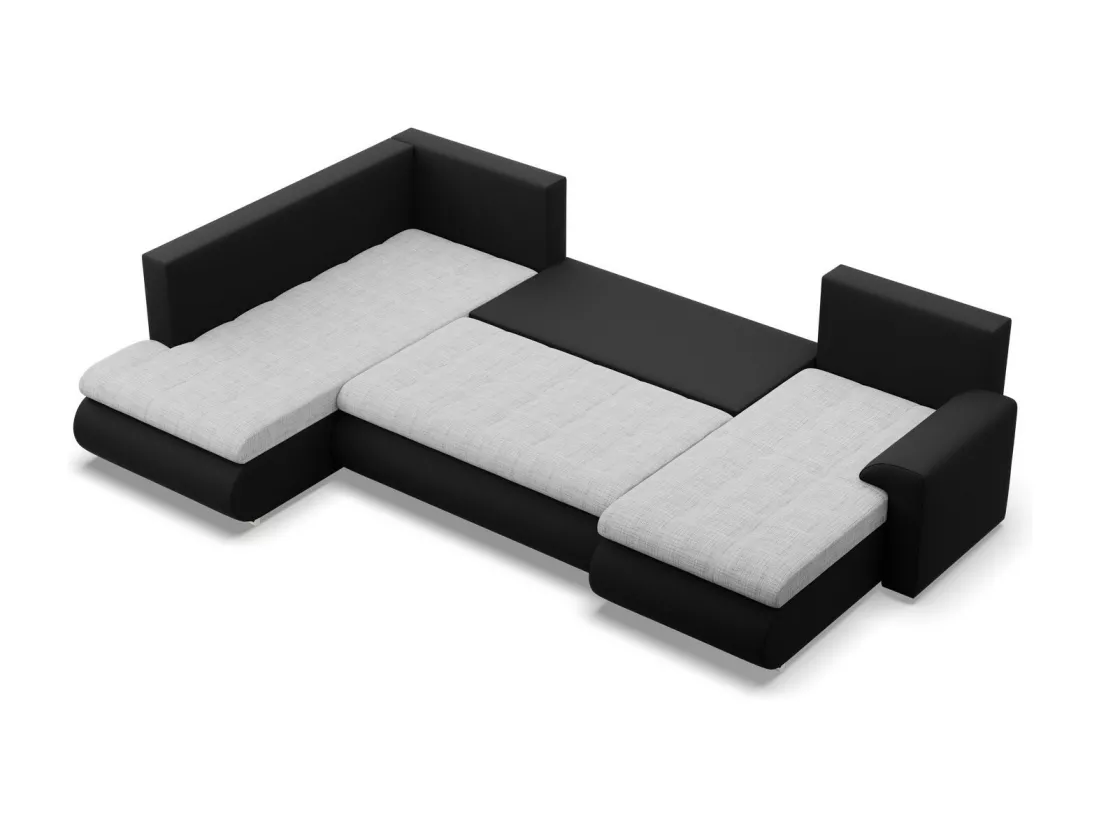 Canapé d'angle en U avec fonction sommeil, Ottoman, Gris + Noir