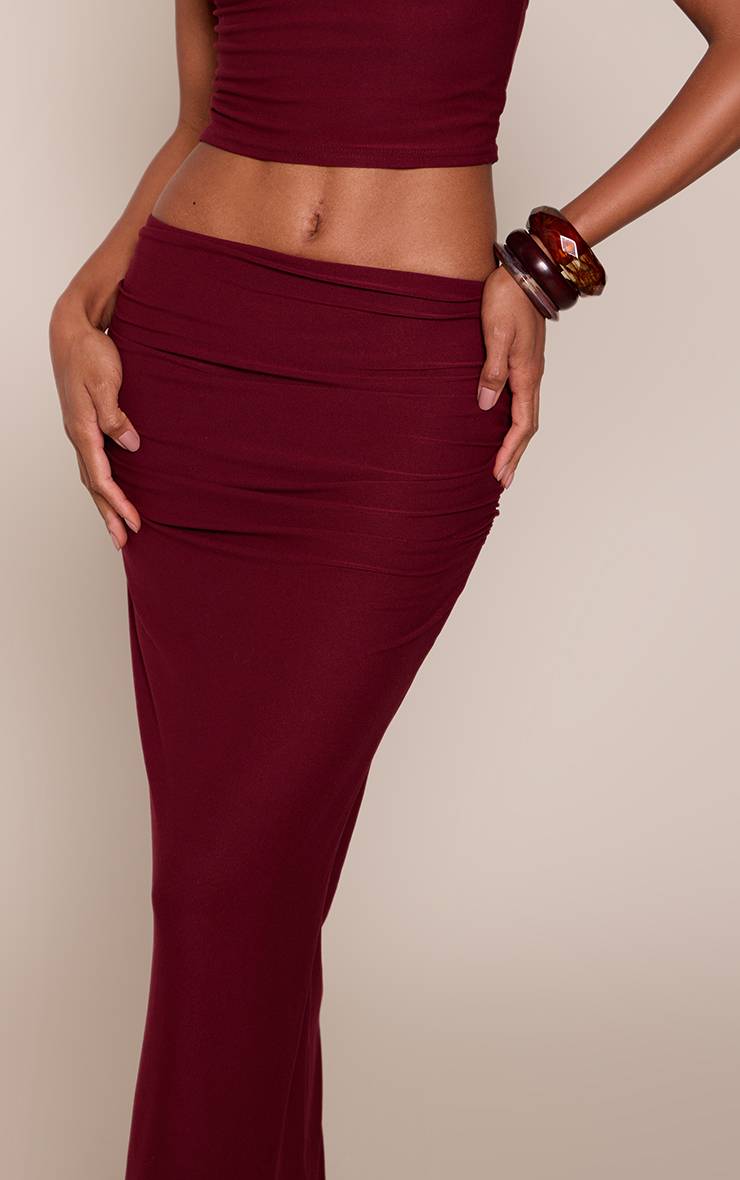Rouge Bordeaux Jupe Longue Froncée En Tissu Doux Au Toucher