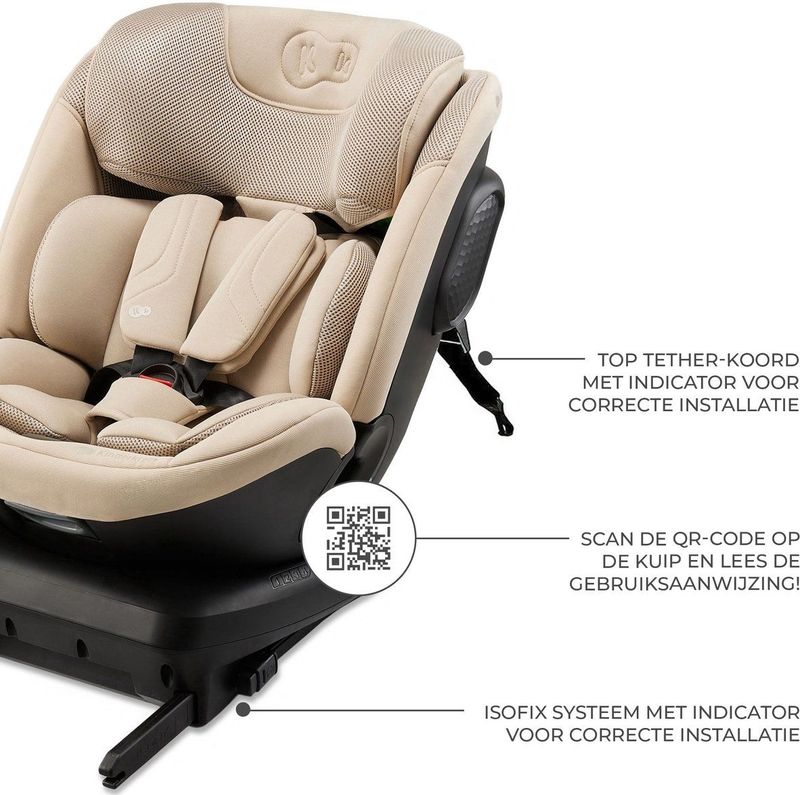 Kinderkraft - XPEDITION 3 i-Size - Autostoel - Beige - 40-150 cm - 360° draaibare base - RWF tot 22 kg - ISOFIX