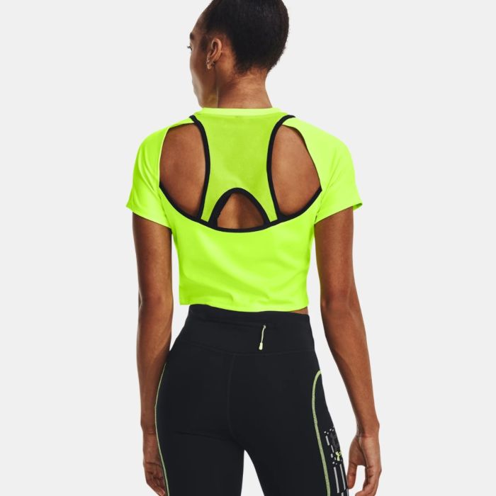 Under Armour Dame T-shirts Run Anywhere Crop SS Gul
