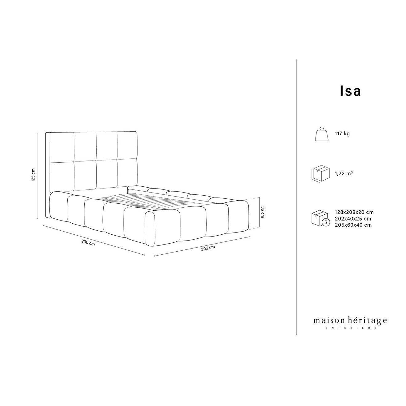 Maison Héritage Lit avec coffre de rangement Isa gris foncé - 230x185x125 cm
