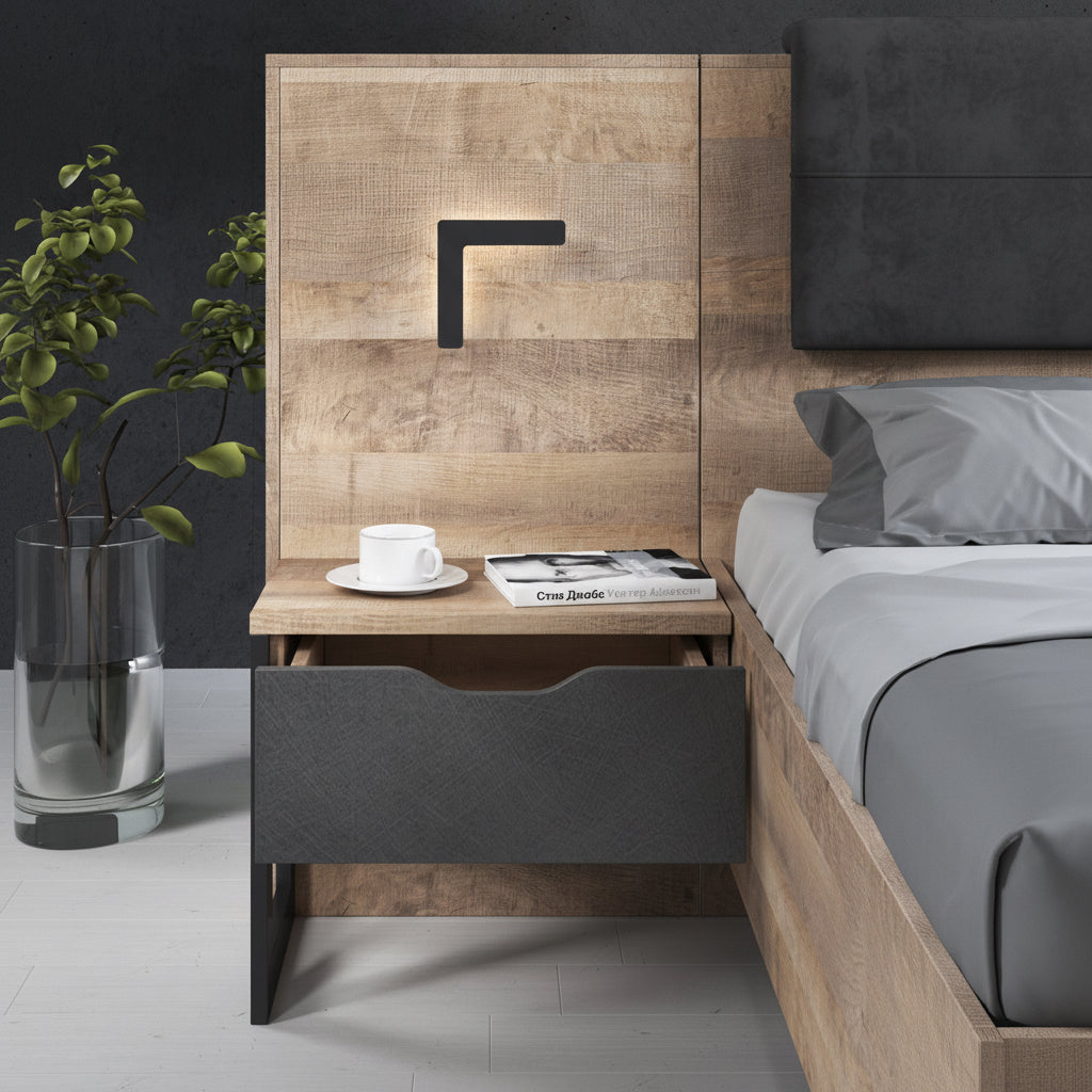 Acasia - Nachtkastje set van 2 - Grijs/eiken - 52x37x100 cm