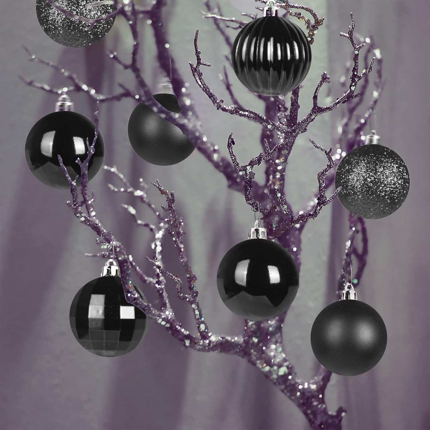 (36er Set) Ø6cm Christbaum Schmuck Glitzer Weihnachtskugeln Tannenbaum Home Deko - Schwarz