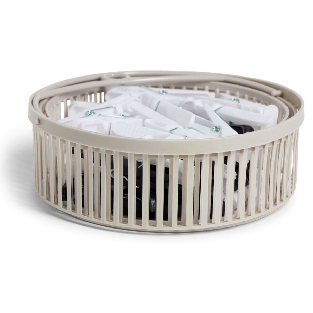 Panier avec 50 pinces à linge blanc - Ø20xH.17cm