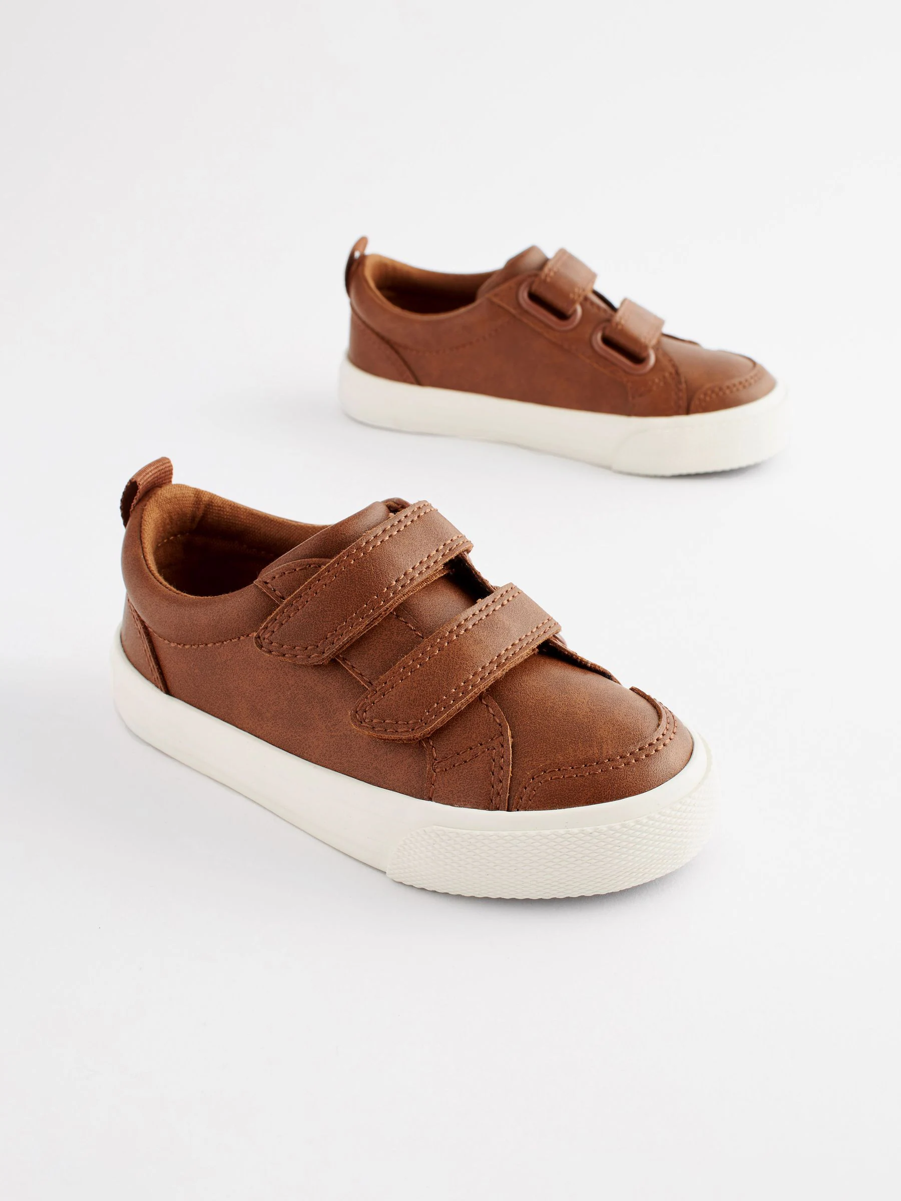 Lichtbruin - Sneakers met twee klittenbandjes