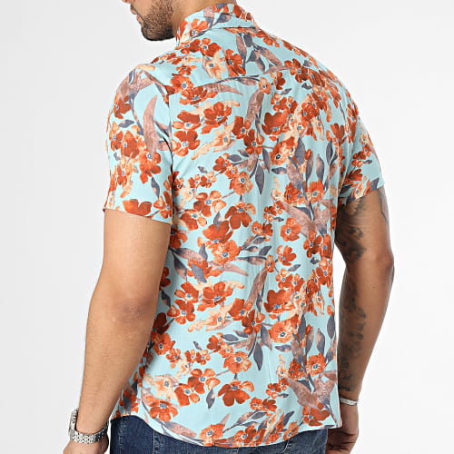 Chemise Manches Courtes Bleu Clair Floral