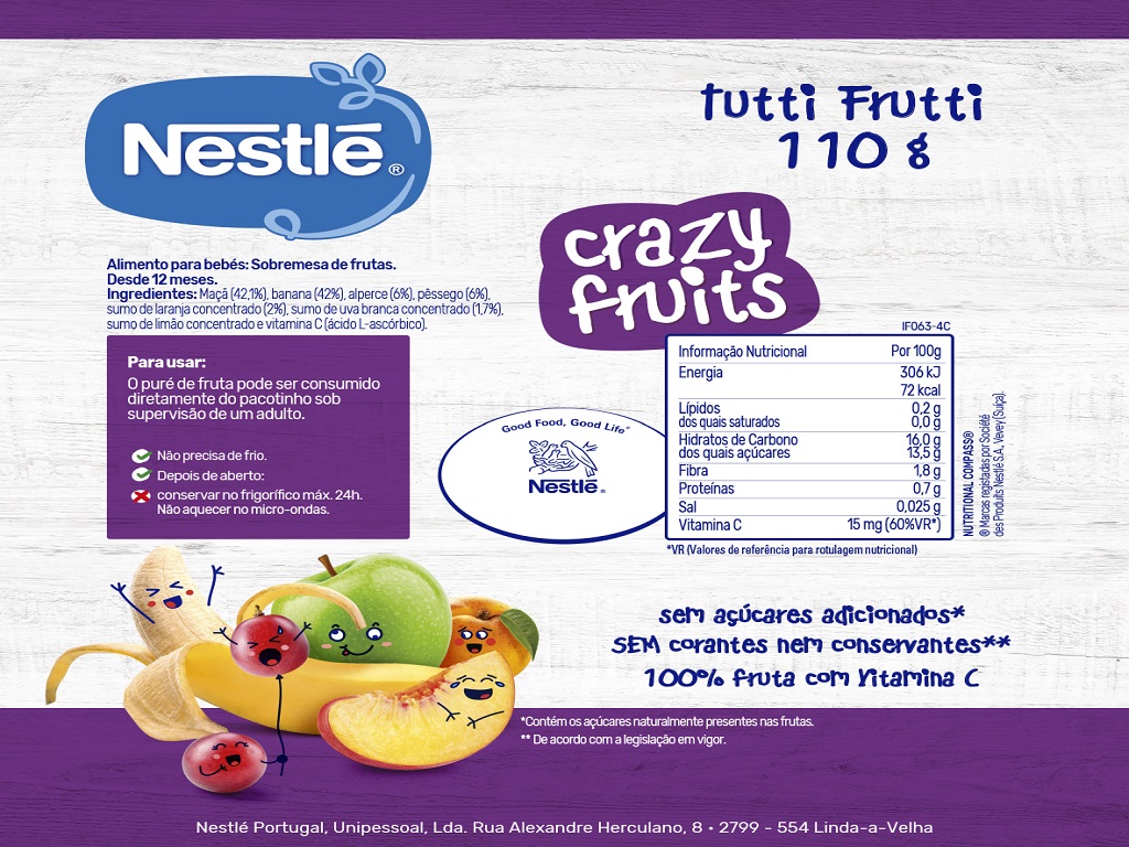 SAQUETA FRUTA NESTLÉ CRAZY FRUITS TUTTI FRUTTI 110G