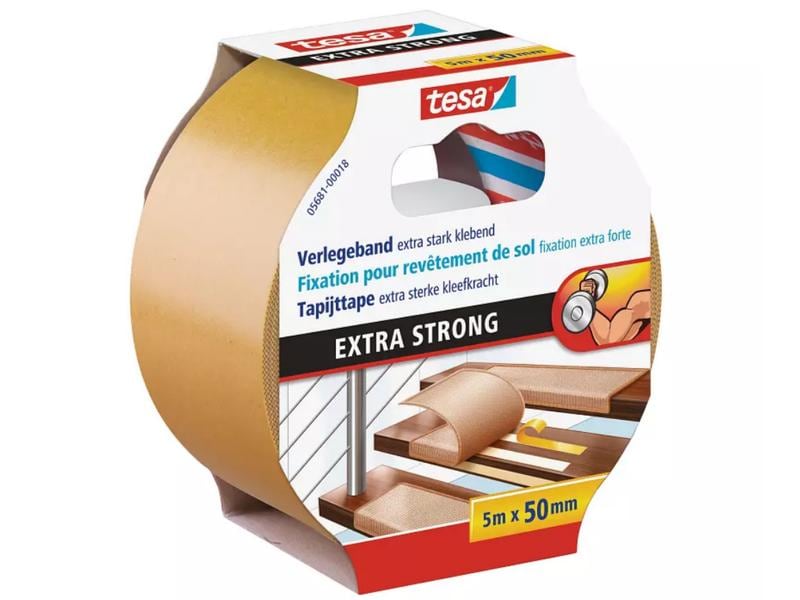 tesa Klebeband extra stark 5 m x 50 mm Klebeband für Teppiche