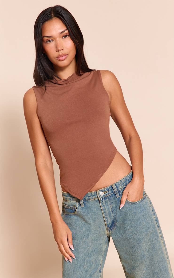 Chocolat Top Asymétrique En Jersey Moulant À Encolure Bateau