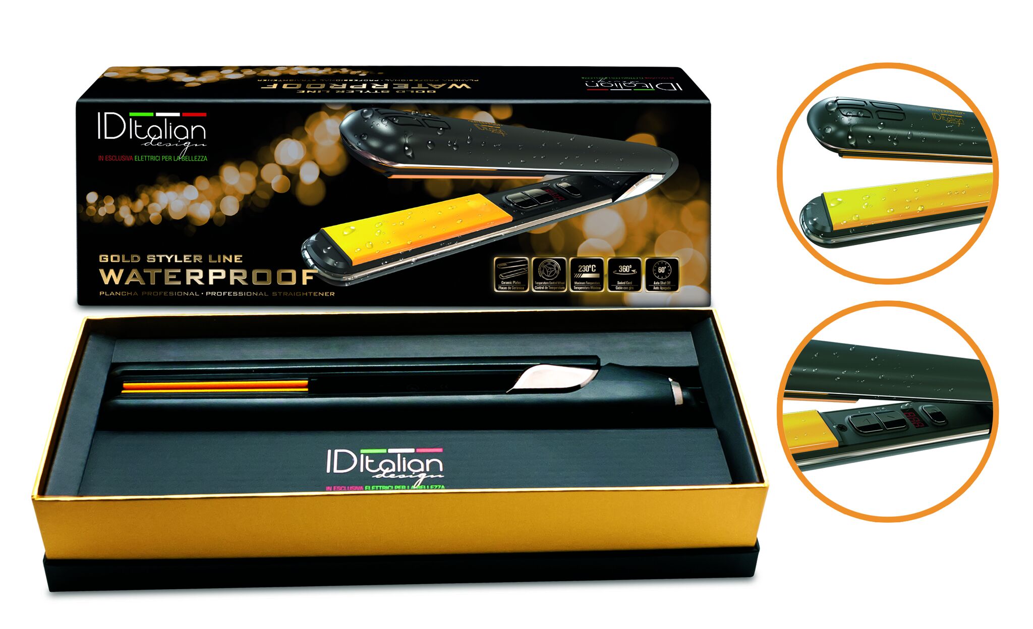 Italian Design Gold Styler Waterproof Hair straightener