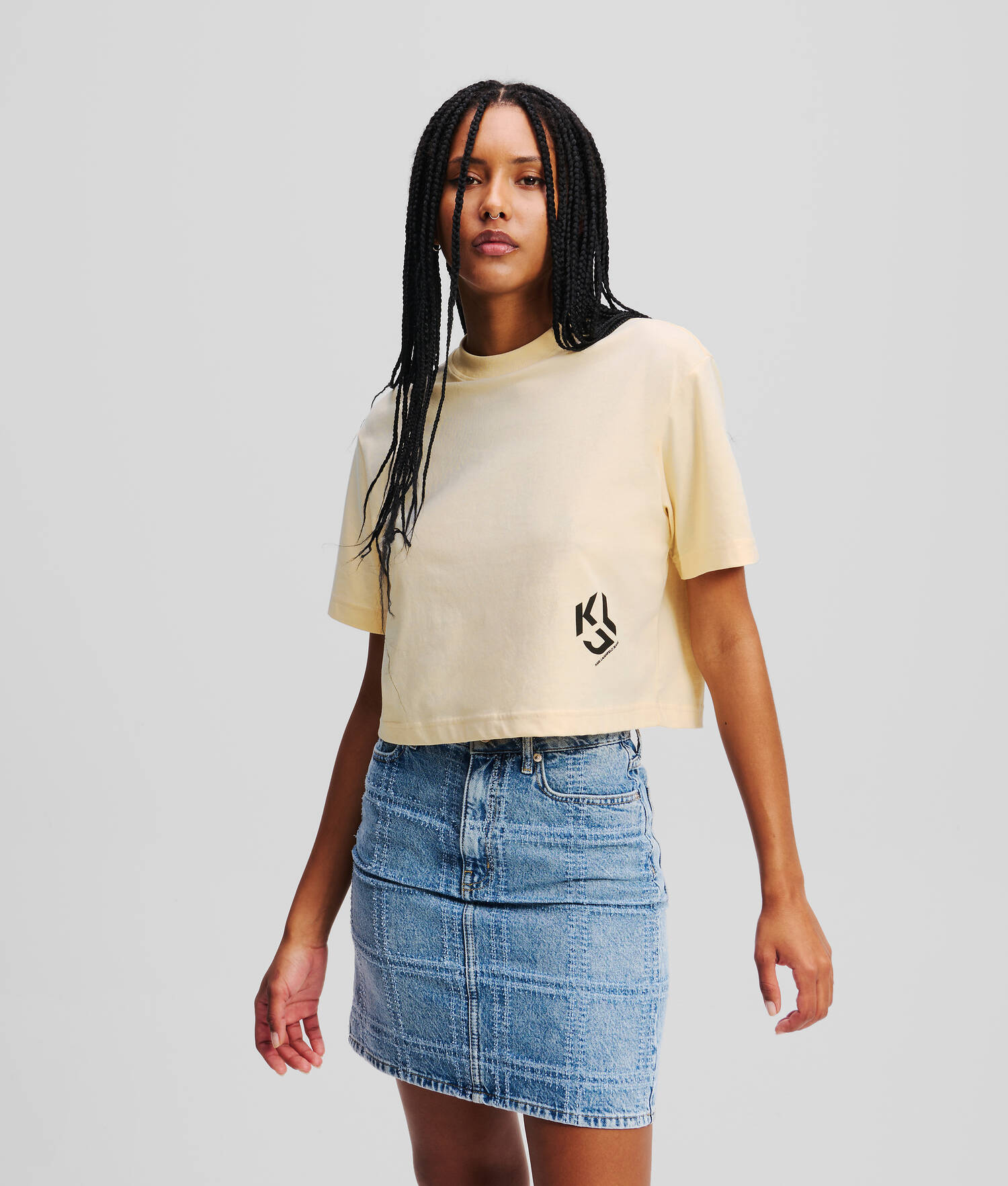 T-SHIRT CROPPED KLJ MONOGRAM - Frêne de bois