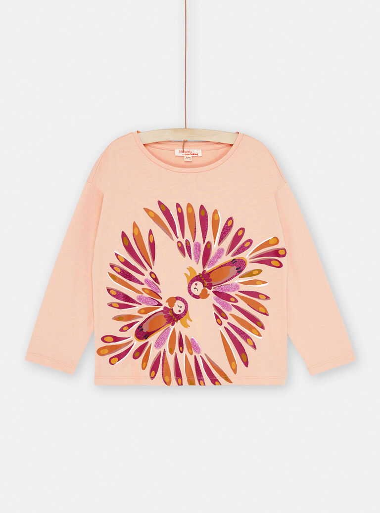 T-shirt rose à animation perruches