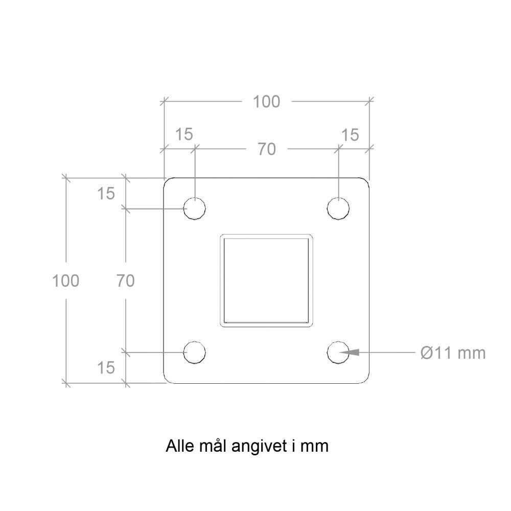 HJØRNESTOLPE PLUS MED FOT FOR REKKVERK 4,5X4,5X103,3CM L:95MM SVART