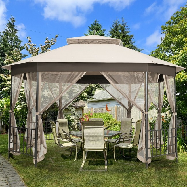 Gazebo octogonal para pátio de 3m x 3,6m com tela mosquiteira