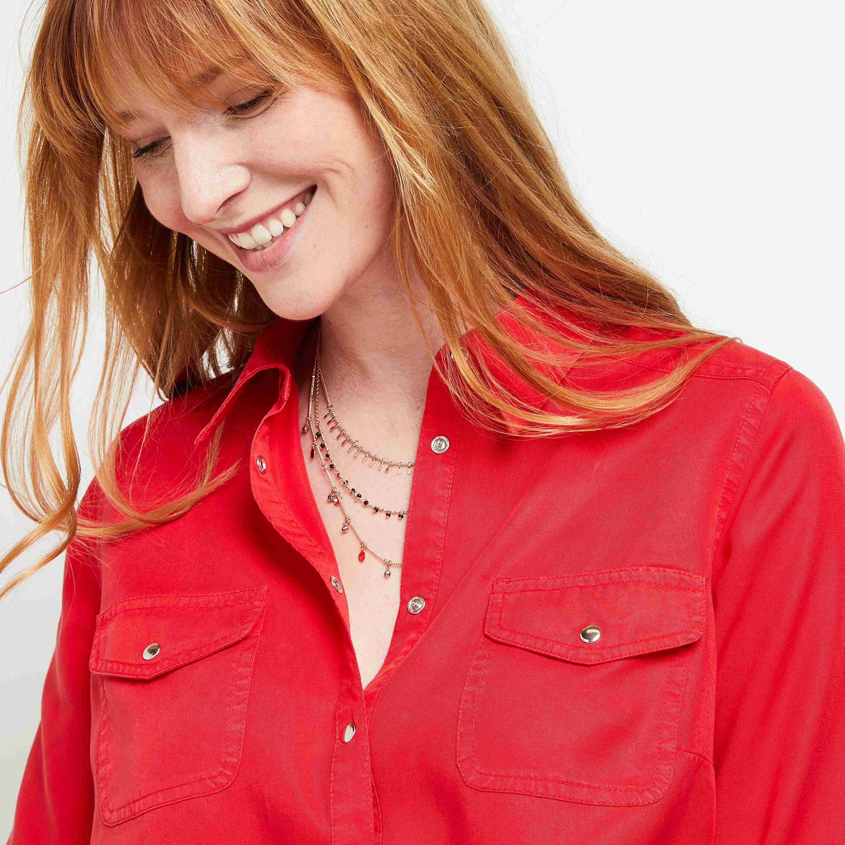 Chemise colorée femme - ROUGE