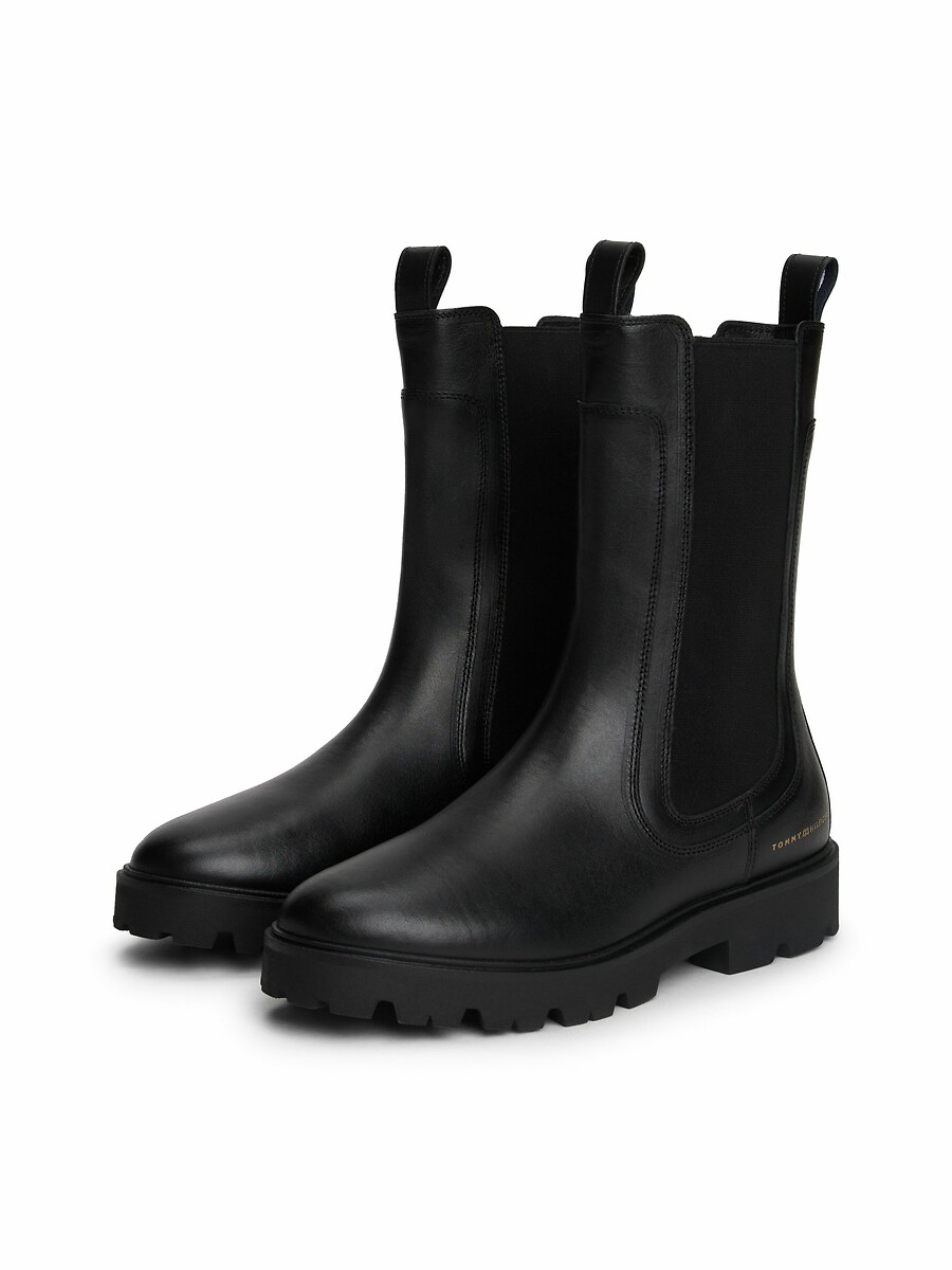 TOMMY HILFIGER<br>Botas Chelsea de couro de cano alto