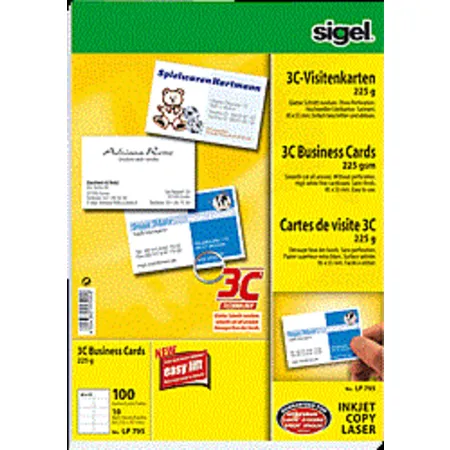 Sigel Visitenkarten 3C/LP795 hochweiß, 100 Stück