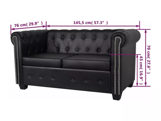 NETTLIFE Canapé Chesterfield à 2 places cuir synthétique noir