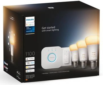 Philips Hue Starterkit - Slimme Verlichting - 3 Lampen - E27 - 1100lm - 1 Dimmer Switch