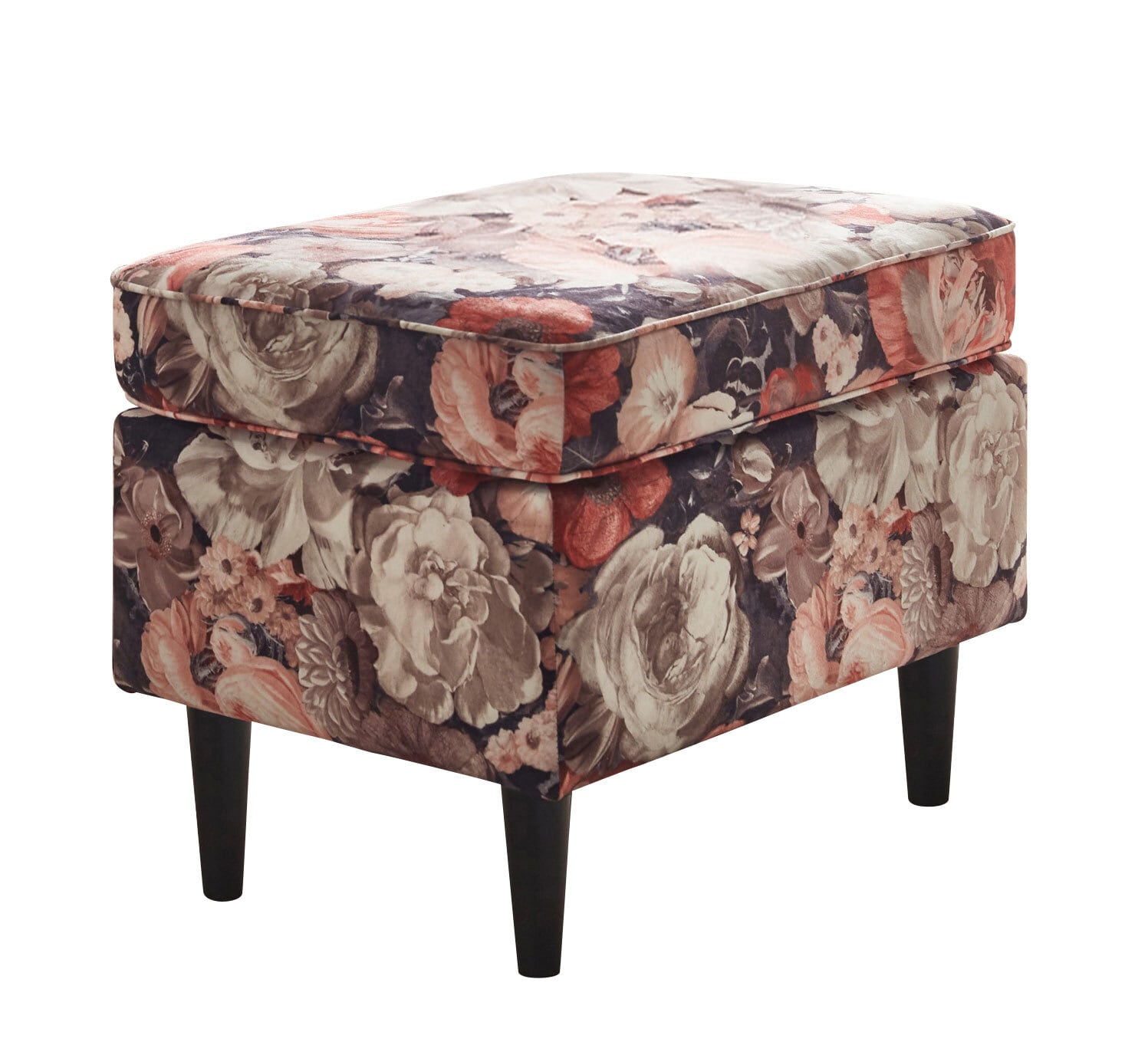 Hocker CHARLEEN Blumenmuster braun /rot