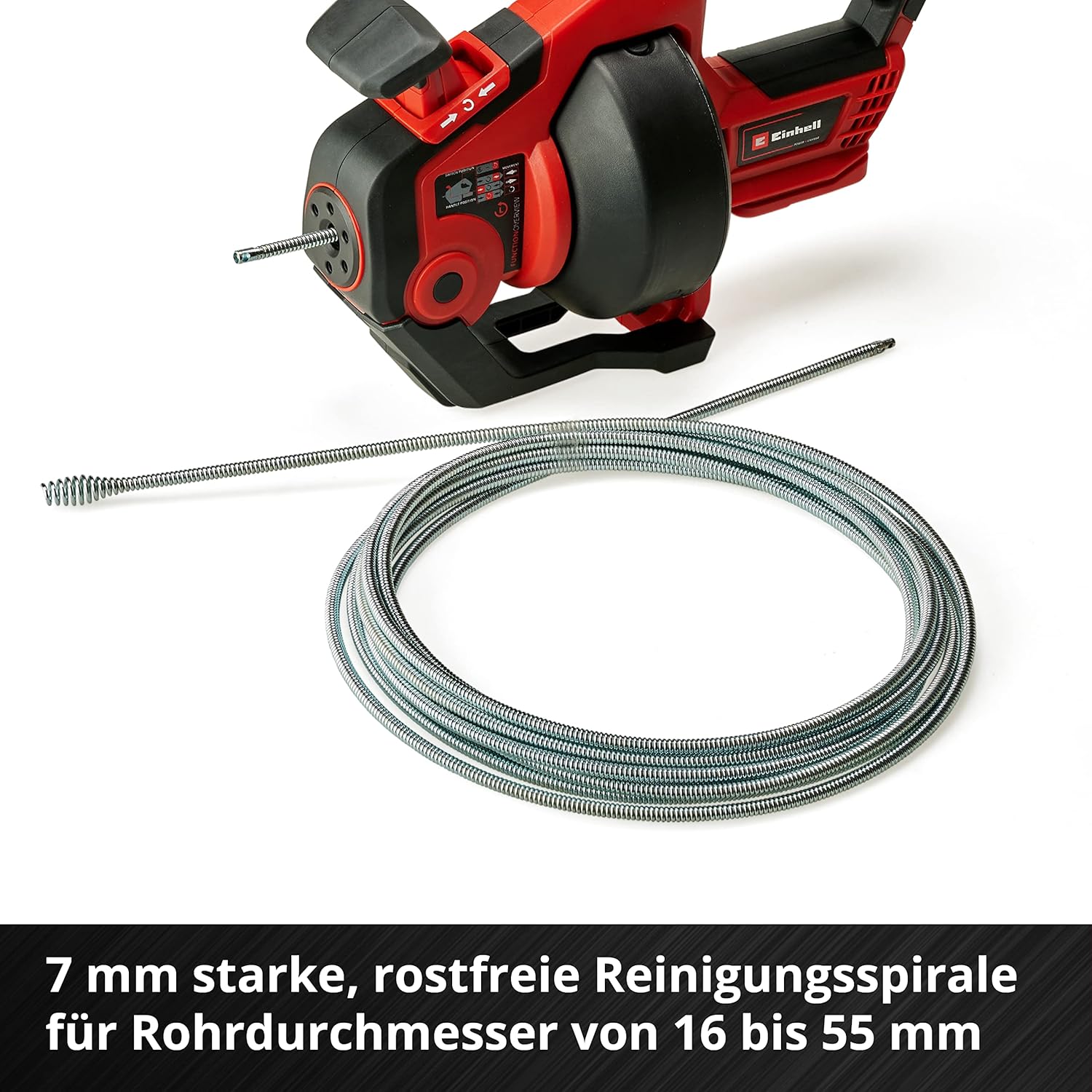 Einhell Akku-Rohrreiniger TE-DA 18/760 Li Kit Power X-Change (18 V, Li-Ion, 7,6 m lange Reinigungsspirale, geeignet für Rohrdurchmesser 16 - 55 mm, inkl. 4 Ah Akku und Ladegerät)