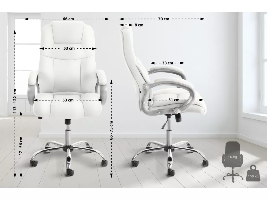 Chaise de bureau - Similicuir & Métal - Blanc - Apoll XL
