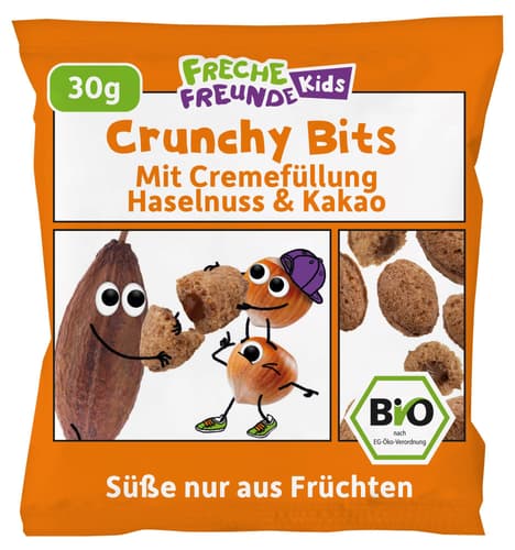 Freche Freunde Kids Bio Crunchy Bits mit Cremefüllung Haselnuss & Kakao