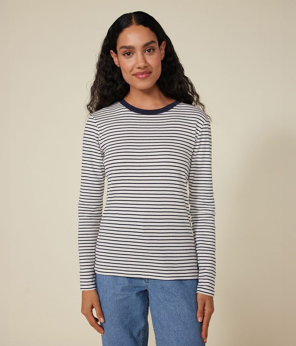 PETIT BATEAU<br>Camiseta icônica de manga comprida em malha canelada listrada