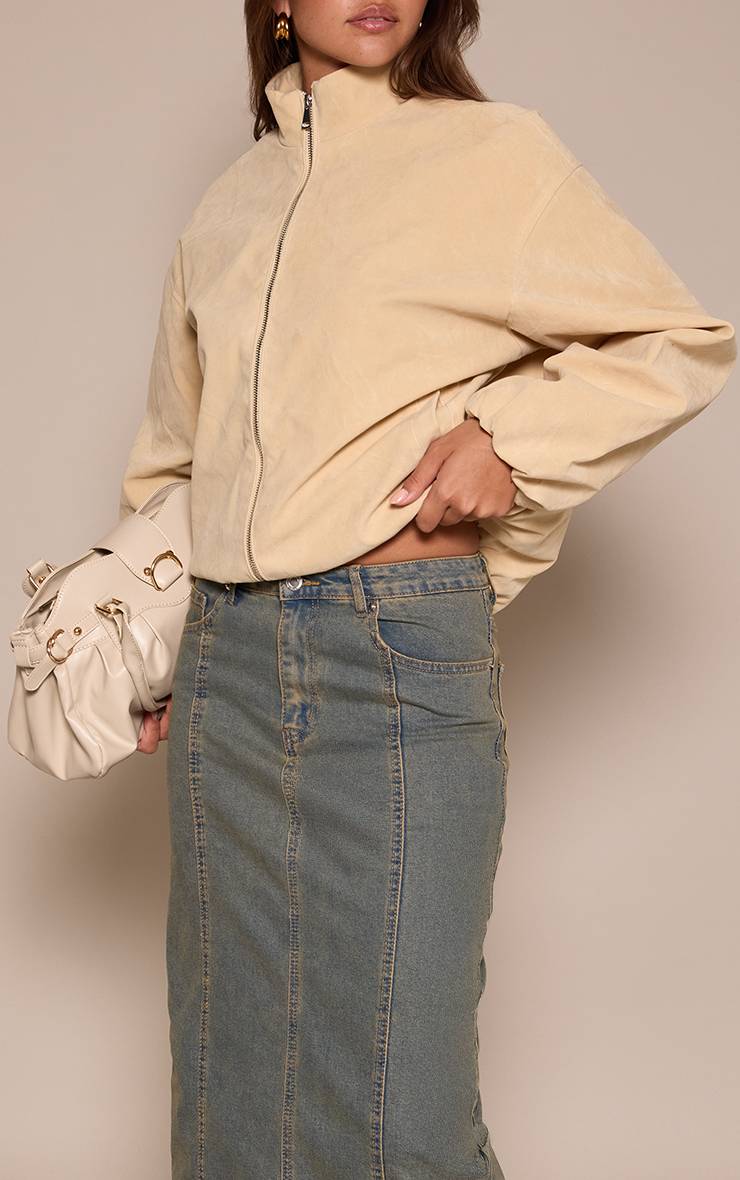 Délavage Vintage Jupe Longue En Jean Délavé Taille Mi-haute Avec Détails De Coutures