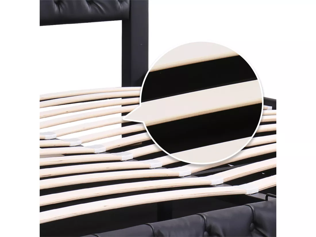 Lit coffre rembourré en similicuir avec LED - 180x200cm - avecsommier à lattes - Noir
