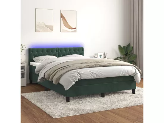 Sommier tapissier matelas et LED Vert foncé 140x190 cm Velours