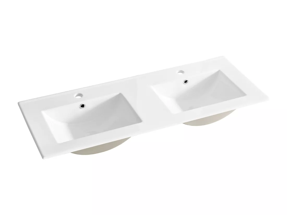 Double lavabo blanc à 2 trous en céramique - rectangulaire - 120 x 46 cm - LAVA