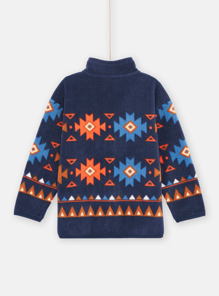 Gilet polaire bleu nuit à imprimé ethnique garçon