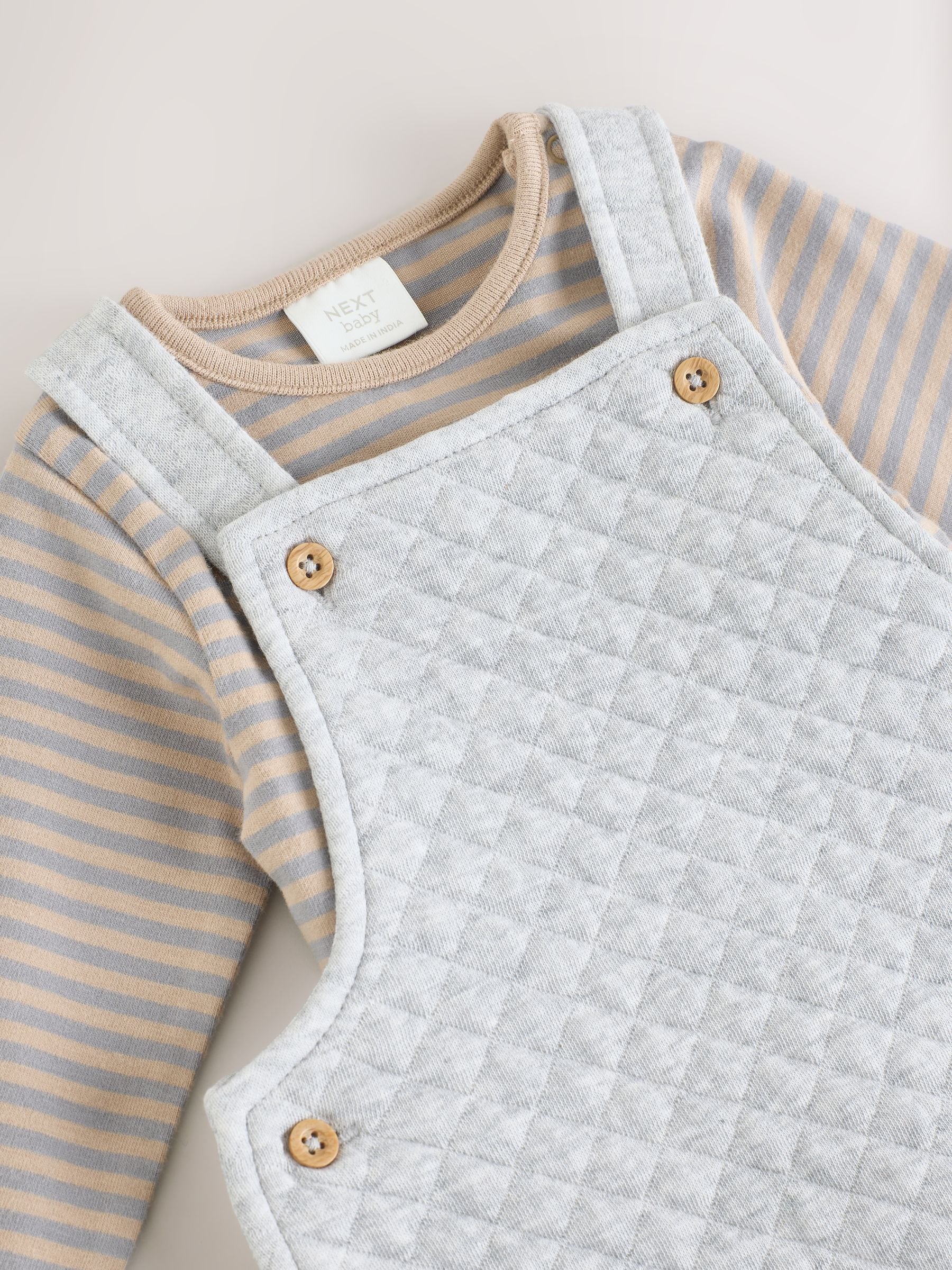 Grijs - Set van gewatteerde jersey tuinbroek en rompertje voor baby's (0mnd-2jr)